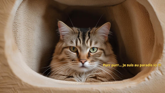 magnifique chat adulte dans sa niche pour chat