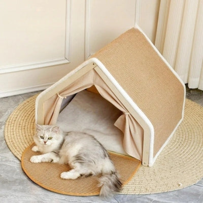 chat detendu sur tapis devant maison pour chat