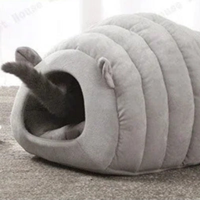 chat entrant dans chat panier gris