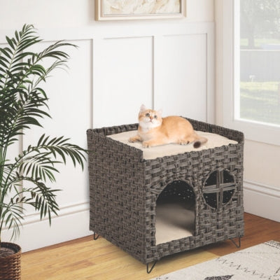 chat relaxant perchoir niche chat osier dans coin salon