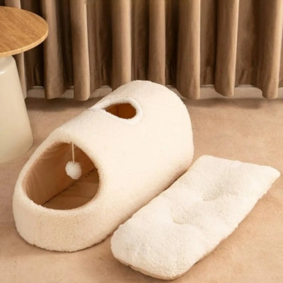 cocon pour chat à cÎté coussin intérieur sorti