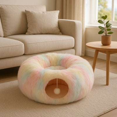 coussin à chat arc-en-ciel dans salon