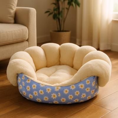 coussin chat bleu fleuri