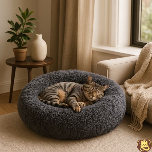 coussin chat cocoonut gris foncé bangal endormi profondement