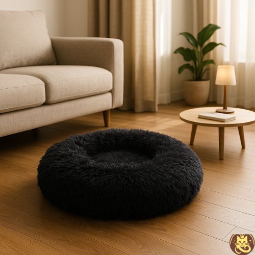 coussin chat cocoonut noir dans salon