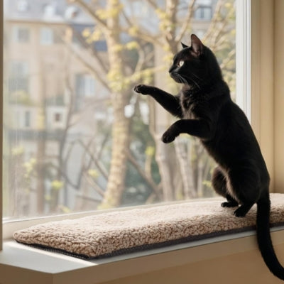 coussin chat sur rebord fenĂȘtre chat debout dessus