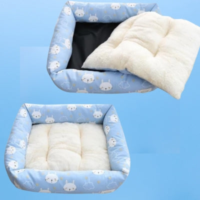 coussin pour chat bleu reversible