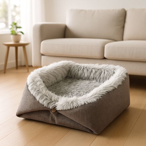 coussin pour chat nidou gris dans salon