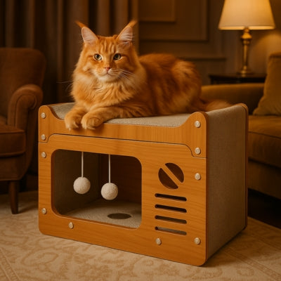 griffoir chat maine coon detendu sur haut griffoir