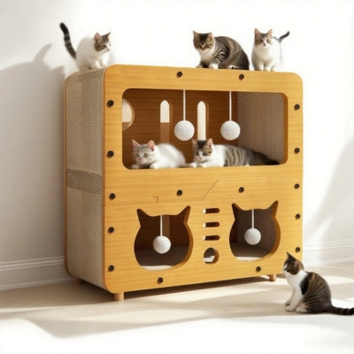 griffoir chat plusieurs chatons profitant griffoir