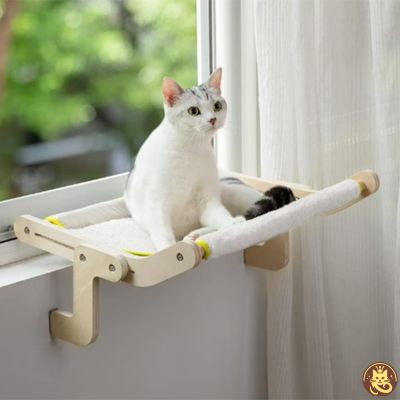 hamac pour chat le belvédère gris jaune suspendu fenêtre chaton assis