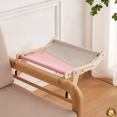 hamac pour chat le belvédère gris rose suspendu chaise