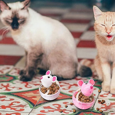 jouet chat deux chats adultes autour distributeurs rose et blanc