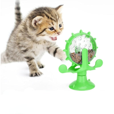 jouet chat interactif vert chaton excité jouer avec distributeur friandises