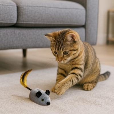 jouet pour chat chat joue avec souris grise