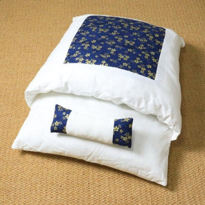 lit pour chat bleu fleurs jaunes