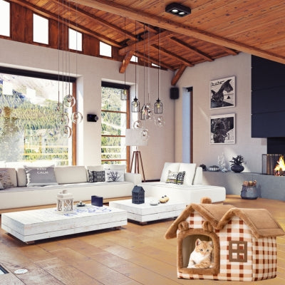 maison chat dodo royal marron chat detendu dedans dans chalet