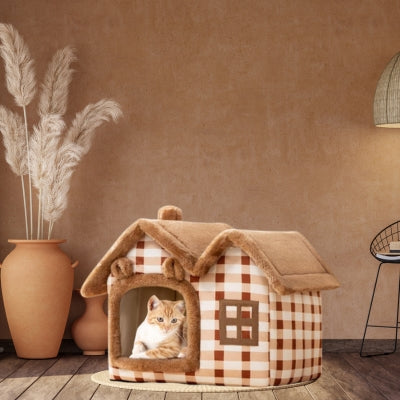 maison chat dodo royal marron chat relaxant dedans