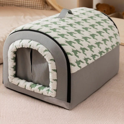 maison pour chaton damier gris vert