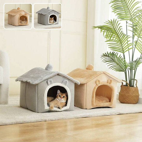 niche à chat grise chaton dedans dedans niche marron