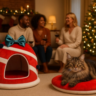 niche chat maine coon detendu invités celebrant noel