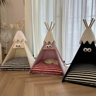 niche chat trois niches noir rose chat dedans crĂšme