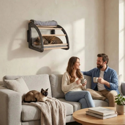 niche murale chat le balcon couple salon cafe