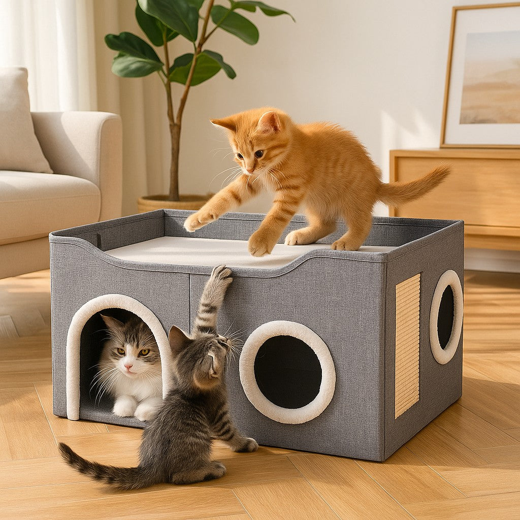 niche pour chat chatons jouant cozy maze