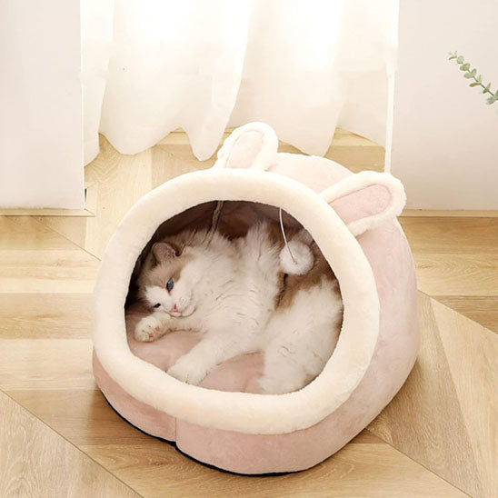 niche pour chat rose avec chat en detente dedans 4 saisons