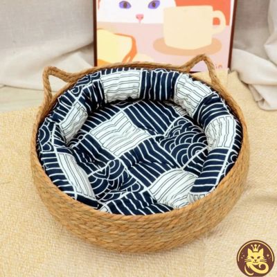 chat panier griff refuge avec coussin et oreiller bleu