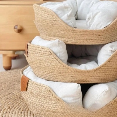 panier chat osier trois paniers empilés un sur l'autre