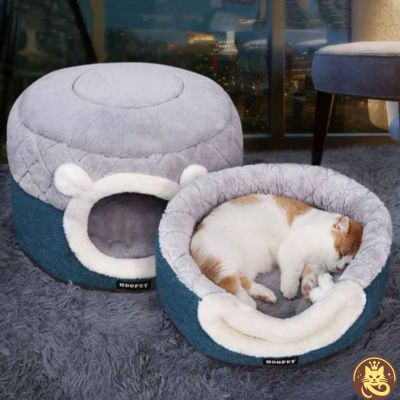 panier pour chat cocon caméléon ouvert chat endormi paisiblement dedans