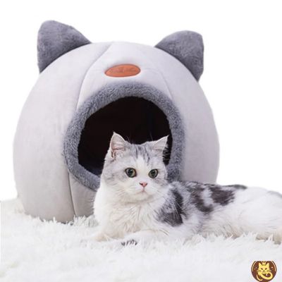 panier pour chat velvy nest gris avec chat allongé à cÎté