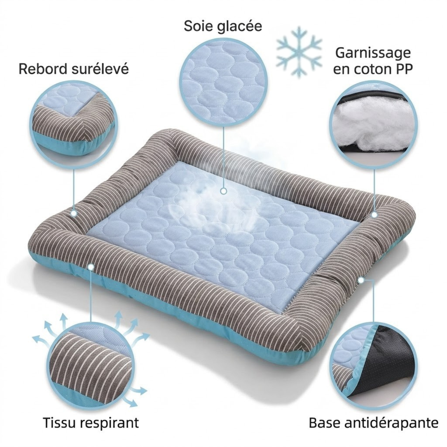 Tapis pour chat rafraîchissant soie glacée rebord surélevé garnissage coton