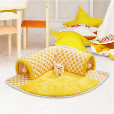 tunnel chat  jaune chaton en detente sur tapis