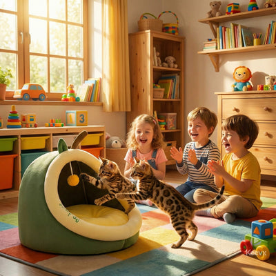 deux-chatons-jouent-nid-chaton-enfants-les-encourageant