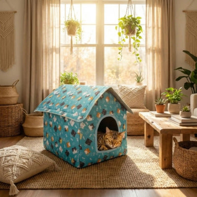 bangal dort dans maison pour chat