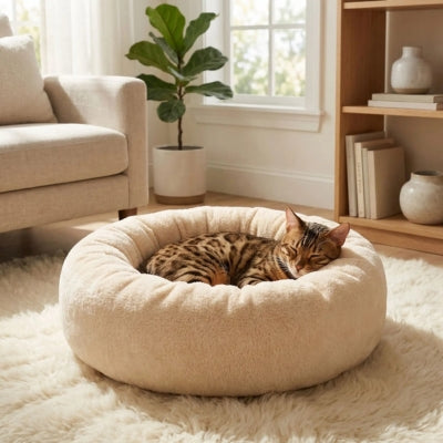 bangal endormi couffin pour chat crème