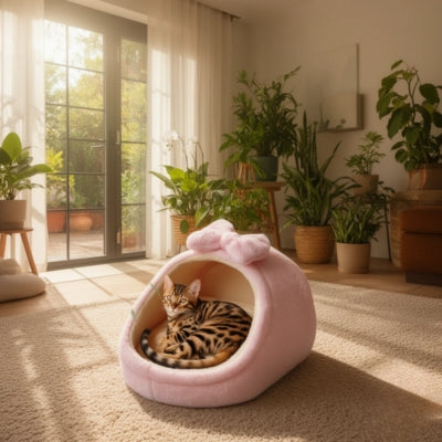 bangal lové dans lit pour chaton