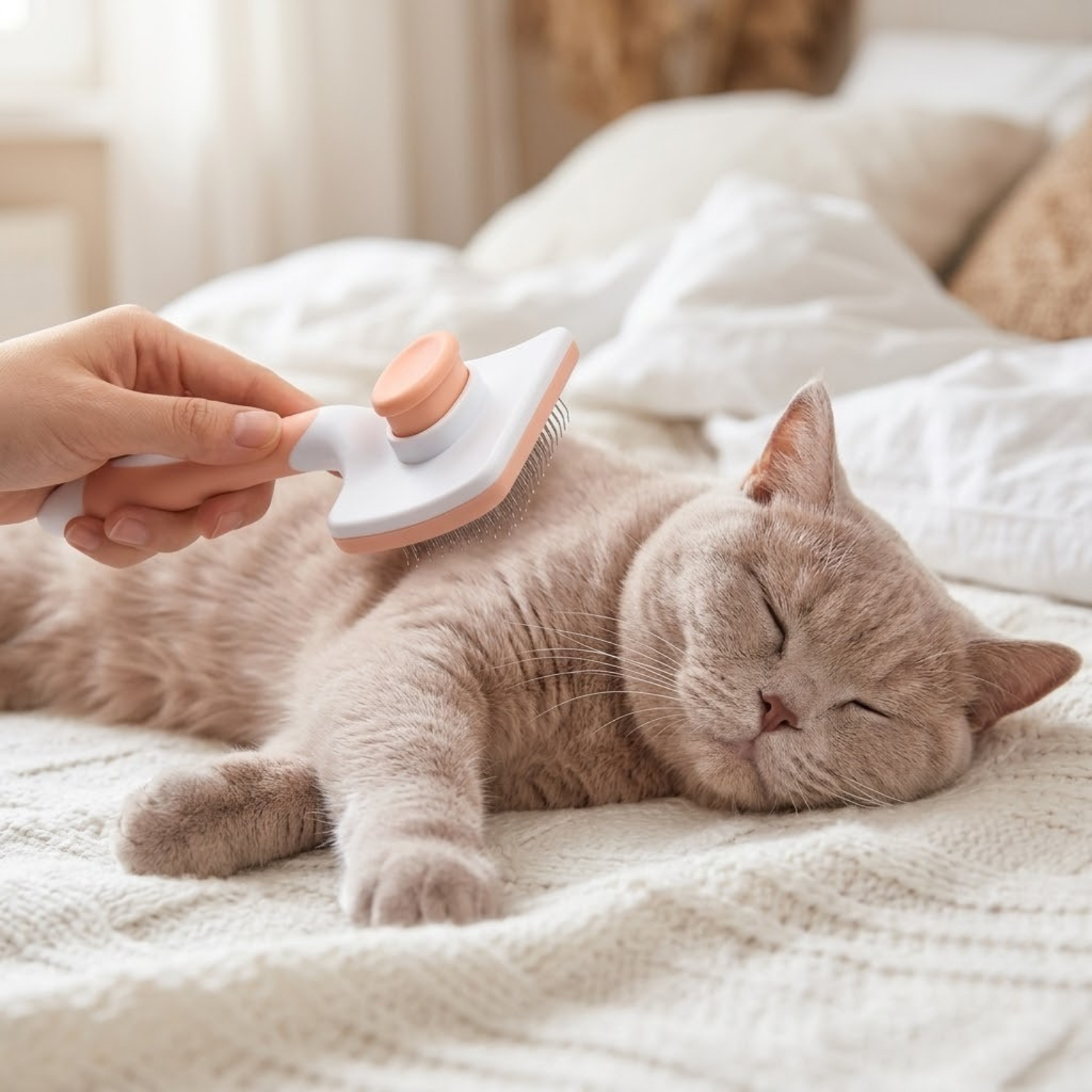 brosse pour chat pêche chat british lilac endormi brossage lit