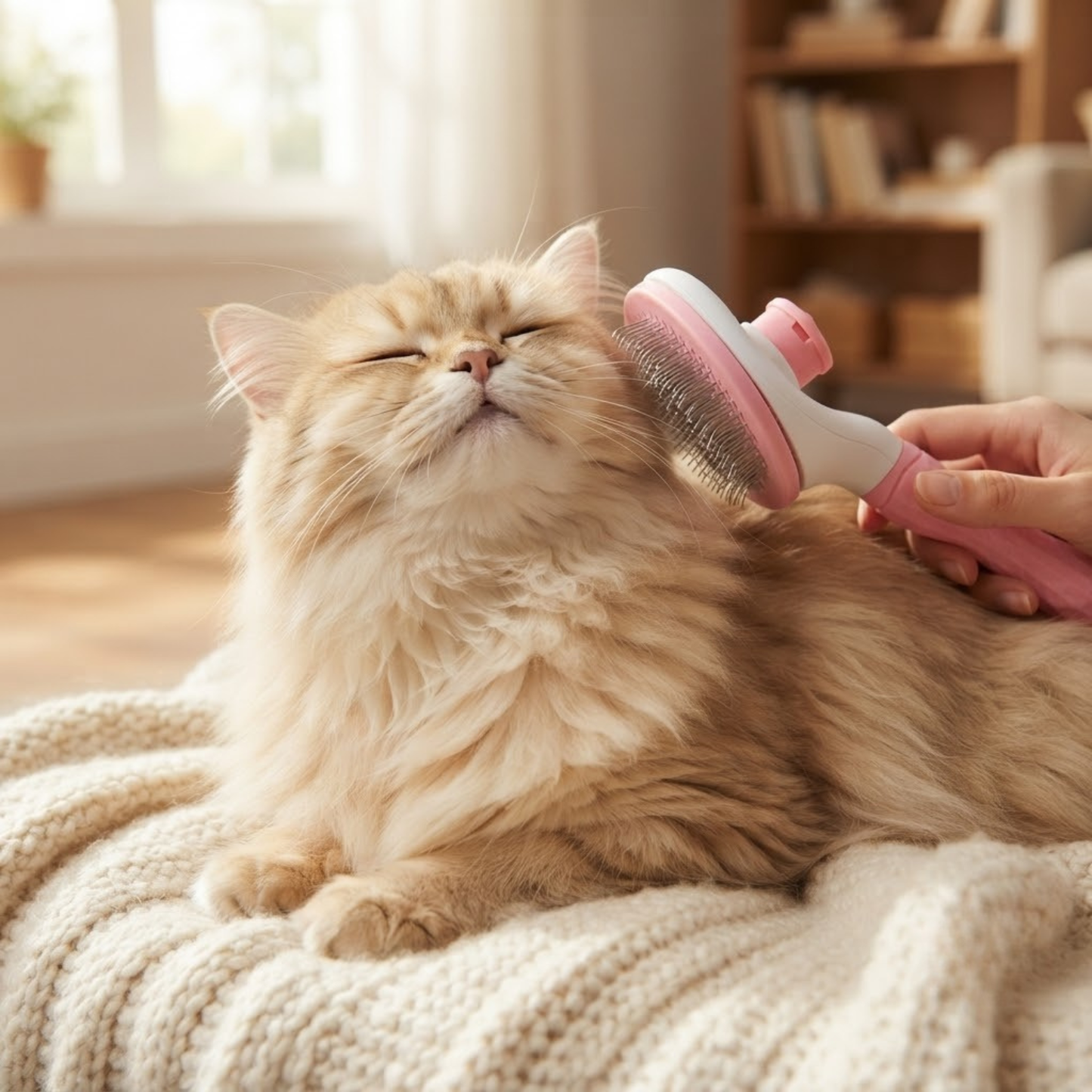 brosse pour chat rose chat poil long détendu séance brossage