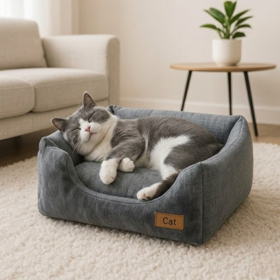 chat allongé dans niche à chat transformée en lit