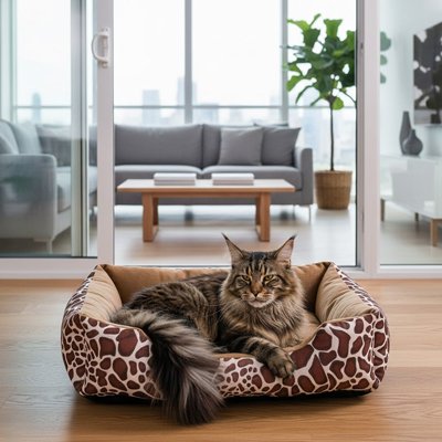 chat coussin maine coon en detente profonde dessus