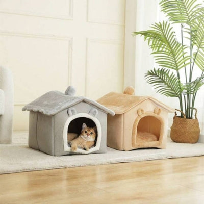 chat dans niche pour chat interieur niche marron à côté