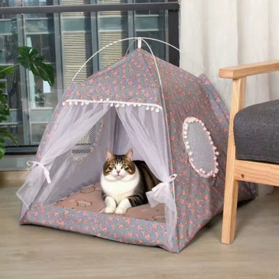chat detendu dans niche pour chat gris