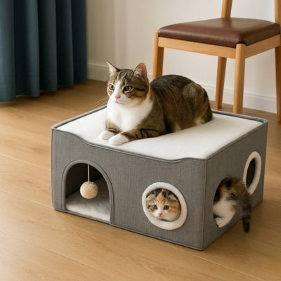 chat detendu toit panier niche chat chaton caché dedans