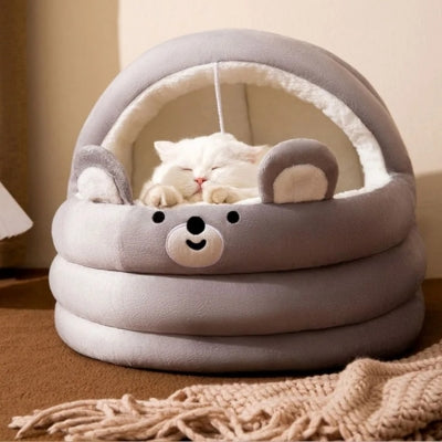chat dort en s'appuyant sur parois niche chat intérieur grise
