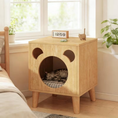 chat endormi dans modèle chêne maisonnettes pour chats