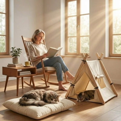 chat endormi dans titpi pour chat autre sur coussin maîtresse lis livre