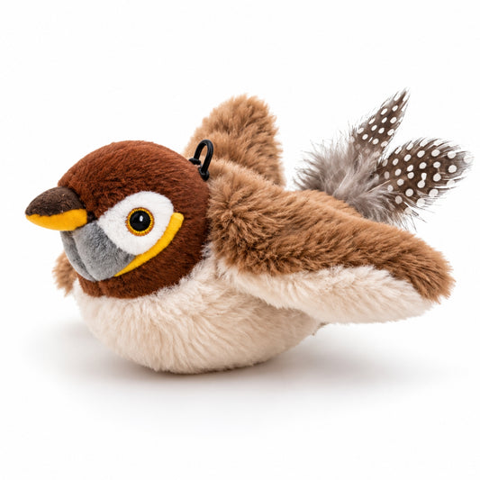 chat jouet oiseau peluche interactif à plumes
